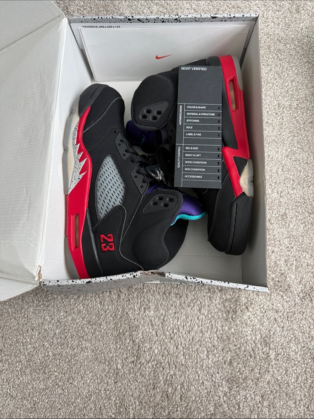 Nike Air Jordan 5 Men’s Sneakers Black Red with Purple Teal Accents